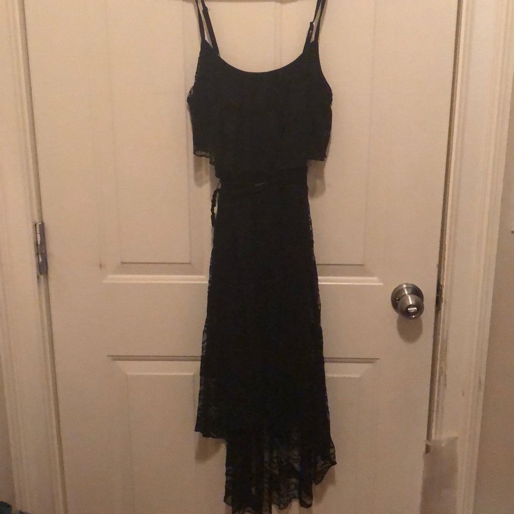 Cute black lace high low dress